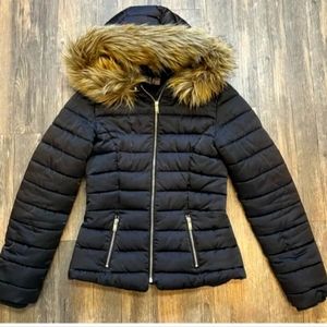 Fashion Nova Puffer Fur Hood Jacket Coat Womens Jr M